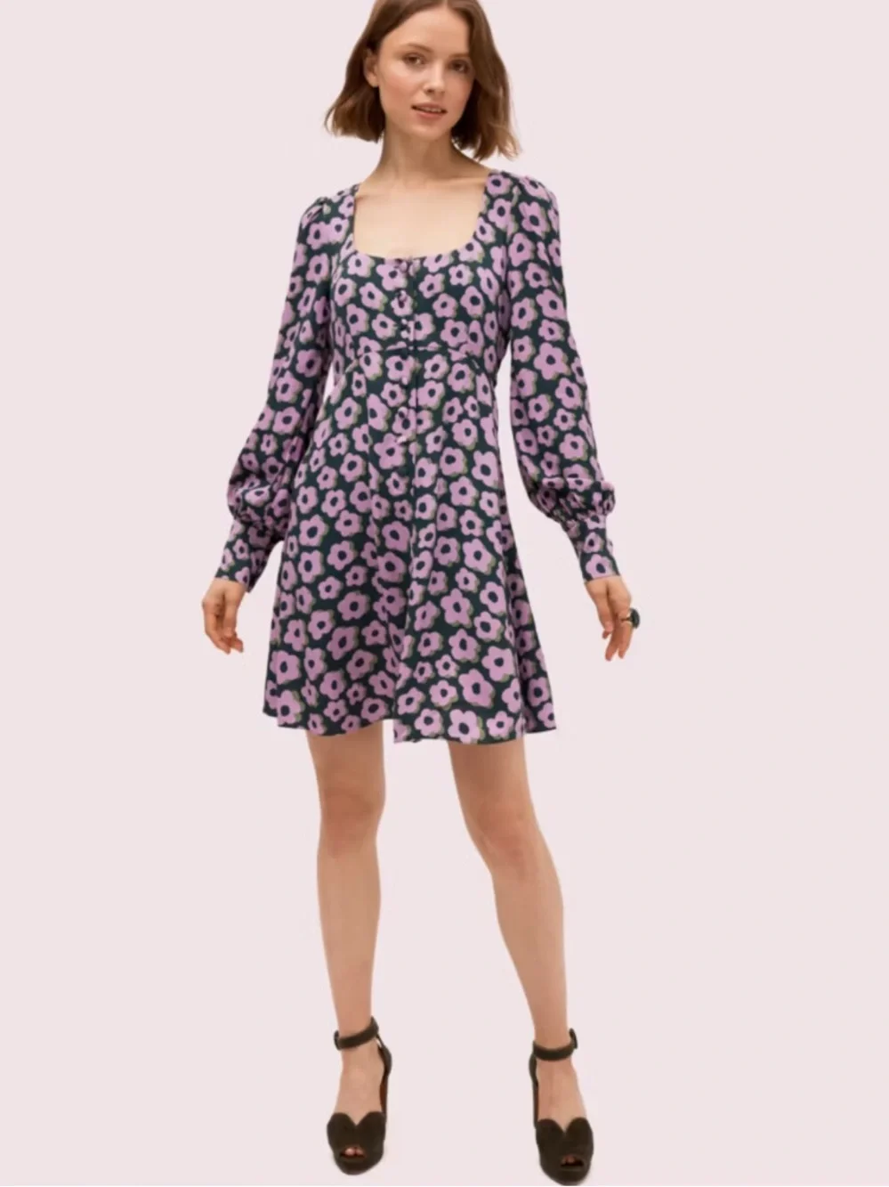 Kate Spade Flaire Flora Fluid Mini Dress in Lilac and Green Floral Print Size 2
